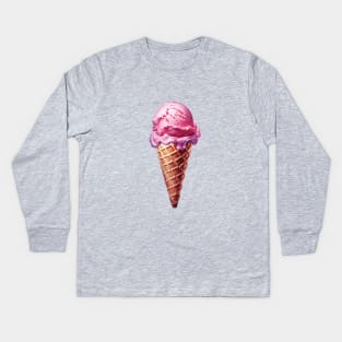 Raspberry Sorbet Sweet Ice Cream Cone Kids Long Sleeve T-Shirt